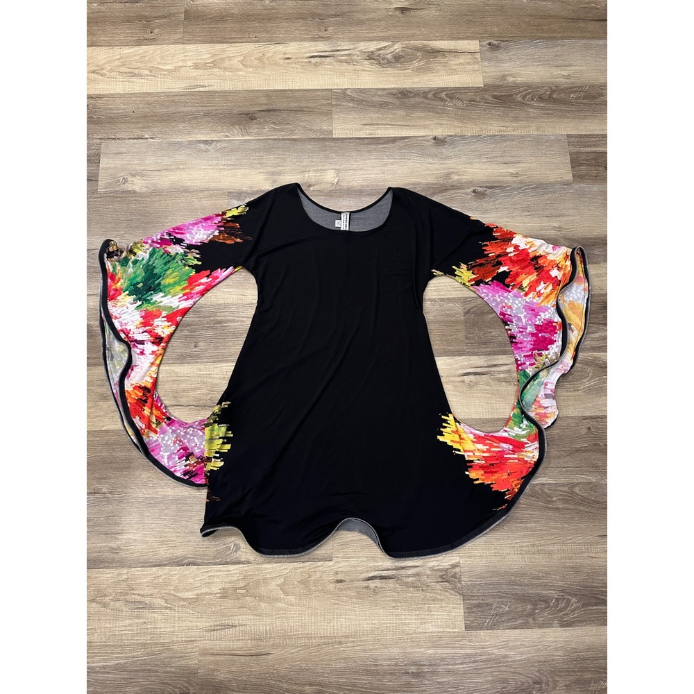 Sohung Designs Black Abstract Y2K Floral Bell‎ Sleeve Dress Hand Made New York